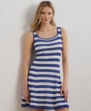 Lauren Ralph Lauren Striped Pointelle Knit Sweater Dress Women's M Blue/White