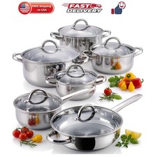 12-Piece Stainless Steel Pots and Pans Kit, Silver Handle