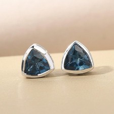 Natural Triangle London Blue Topaz Stud Earring for women sterling Silver