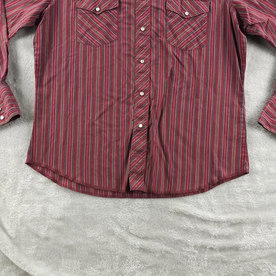 Frontier Western Shirt Mens Large Red Stripe Pearl Snap Cowboy Long Sleeve Yoke - Image 3 of 4