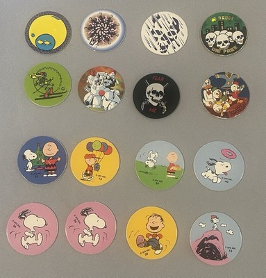 Vintage 90s Lot of 105 Jigsaw POGS Mixed Variety Milk Caps with POG Holder