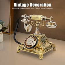 Antique Vintage Handset Old Telephone European Style Rotary Dial Phone Gold New