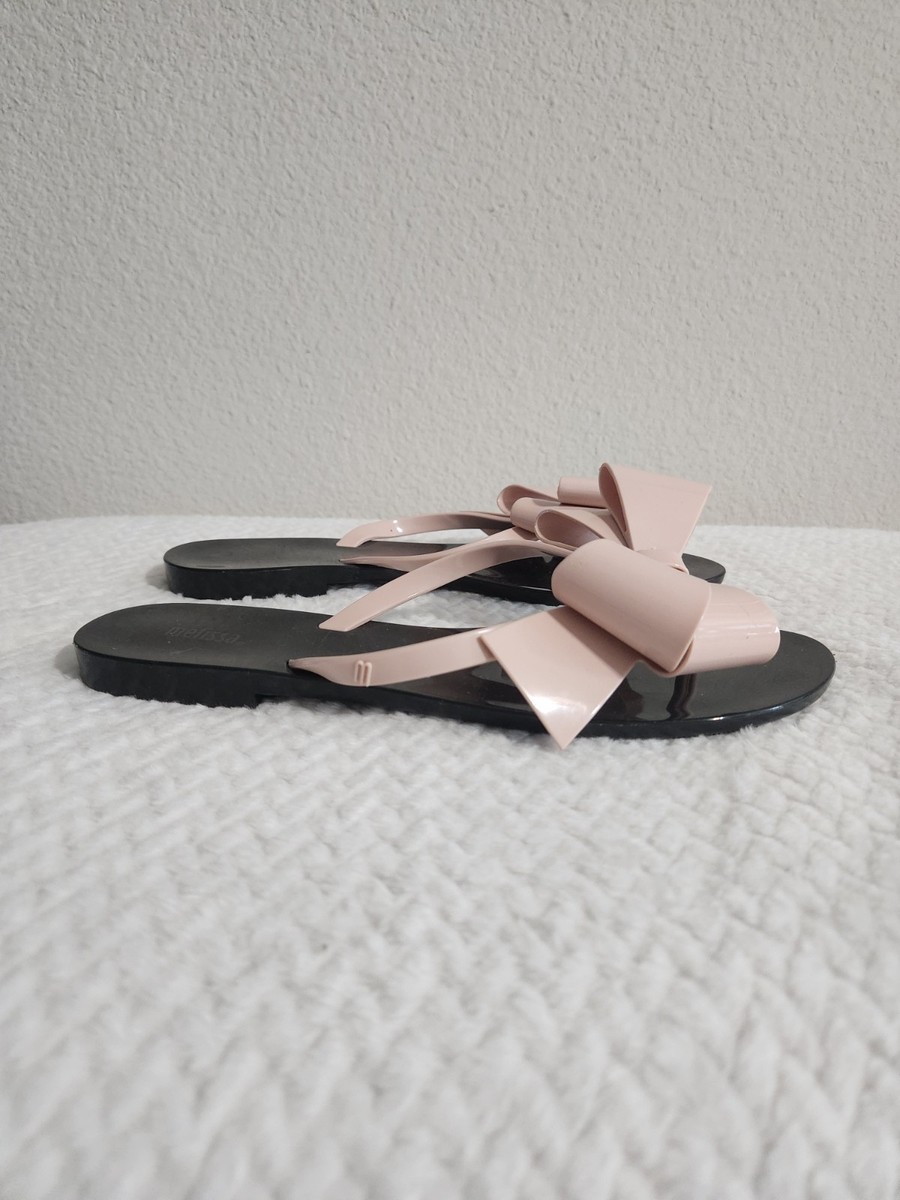 Melissa Harmonic Bow Flip Flop Sandals Black Pink size 10