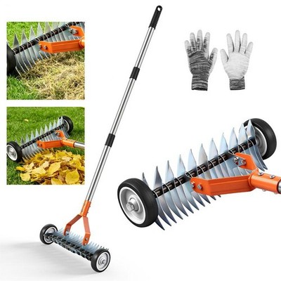 Handvertikutierer mit Rollen Vertikutierer Rechen Rasenlüfter Gartenrechen 166cm