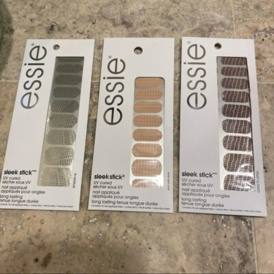 Essie press on gel manicure UV cure set of three sleek stick design print NEW