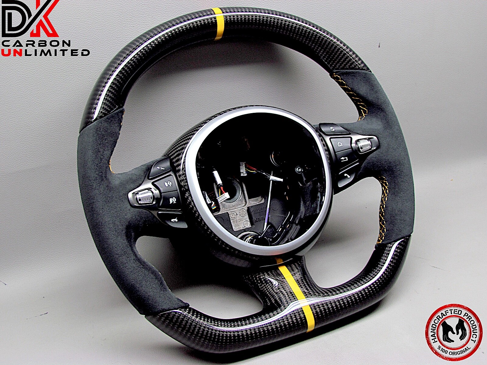 Aston Martin DBS Vantage DB11 Alcantara 8mm Yellow Ring Carbon Steering Wheel v4