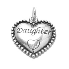 925 Sterling Silver "Daughter" in Beaded Heart Charm