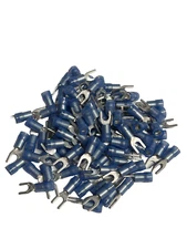 100 pcs Spade Fork Crimp Terminals 16-14AWG #8 Stud Nylon Insulated Blue