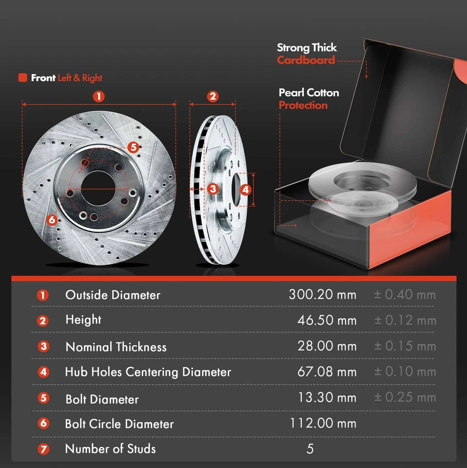 Rotores de freno perforados y pastillas de freno de cerámica para Mercedes-Benz C320 W203 2003 delanteras Foto 2 de 4