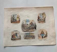 George Cruikshank Hand Colored Etching Print Hope Benevolence Engraving 1826