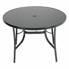105cm Black Round Garden Table +Parasol Hole Outdoor Cafe Dining Table Furniture