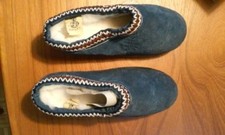 Old Friend Footwear Blue Suede Sheepskin Lined Alpine Slippers Clogs Size 5 NWB