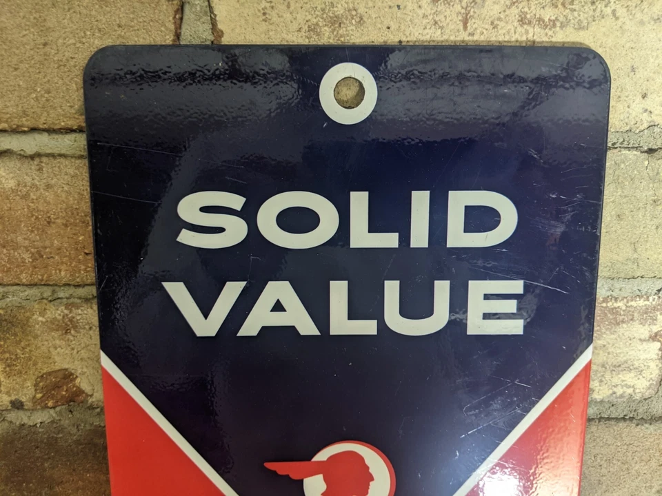 VINTAGE PONTIAC USED CAR DEALER "SOLID VALUE" METAL PORCELAIN SIGN 12" X 8" - Image 2 of 4