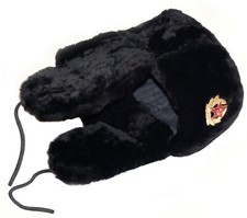 Black mouton sheepskin Russian winter hat - Ushanka. Trapper Hunter EarFlaps 