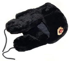 Black mouton (sheepskin) Russian winter hat - Ushanka. Trapper Hunter EarFlaps!
