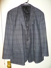 Baroni Couture Super 150's Black  Gray Plaid/Check Wool Blazer, Size 50 R