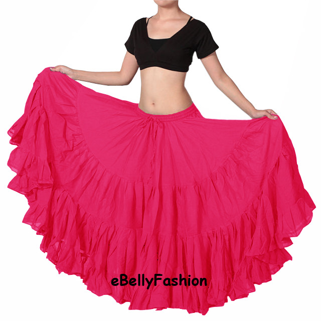 Espagnol Danse Satin Ventre Danse Doré 22.9m 4 Niveaux Jupe Flamenco