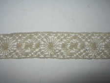 Antique Oatmeal Filet Lace Handmade Floral Needlelace Trim Edge 5 3/4 Yds