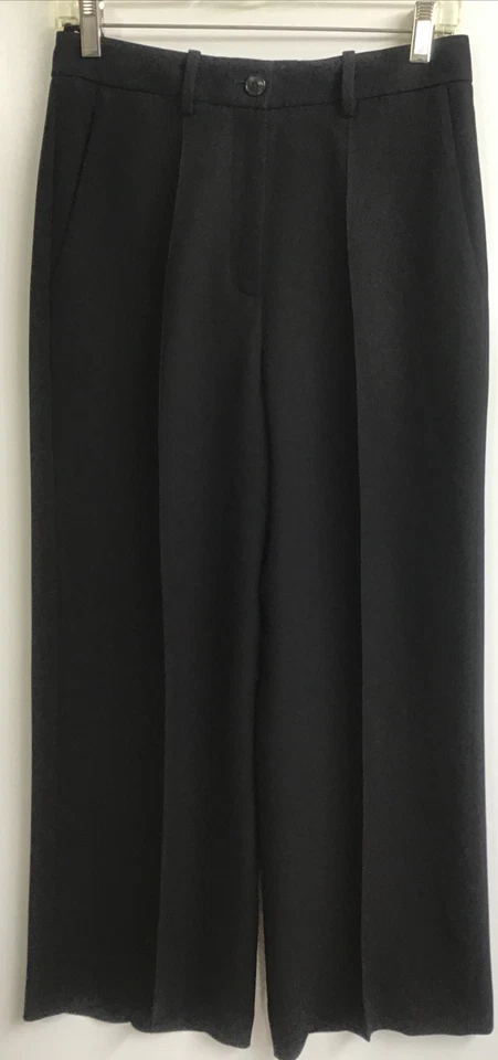 Pantalón Valentino Negro Seda Recto Pierna Ancha Centro Pliegue Centro Talla XS