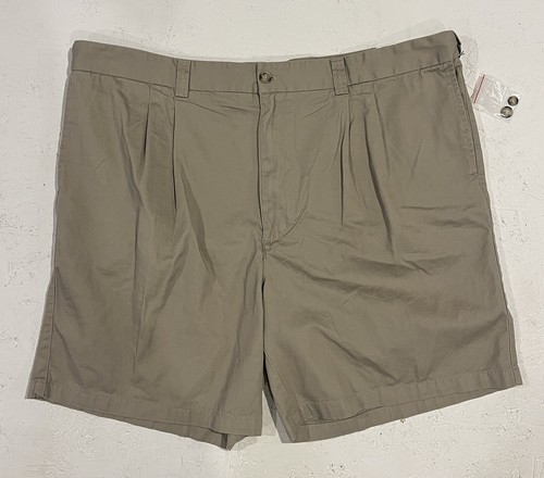Harbor Bay Pleated Front Chino Shorts Men's 46 Slash Pocket Tan Khaki Beige
