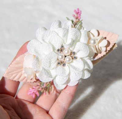HANDMADE Unique White beige Delicate baby Toddlers Headband Rhinestone Pearls