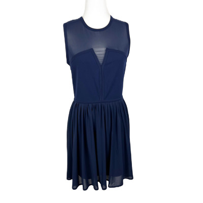 Naf Naf Dress Women Medium Blue Sleeveless Fit Flare Mesh Collar Mini Fit Flare