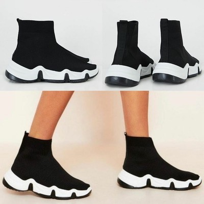 New Womens Ladies Low Wedge Speed Sock Trainers Sneakers Stretch Hi Top Runners | eBay