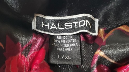 Vintage Halston schwarz Samt Robe Blumenmuster Schärpe luxuriös Feeling langer Halstuch Robe L/XL - Bild 9 von 11