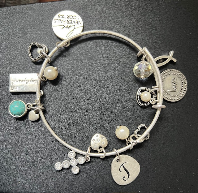 Adjustable Silver Tone Slide Bangle Bracelet w/Ch… - image 2