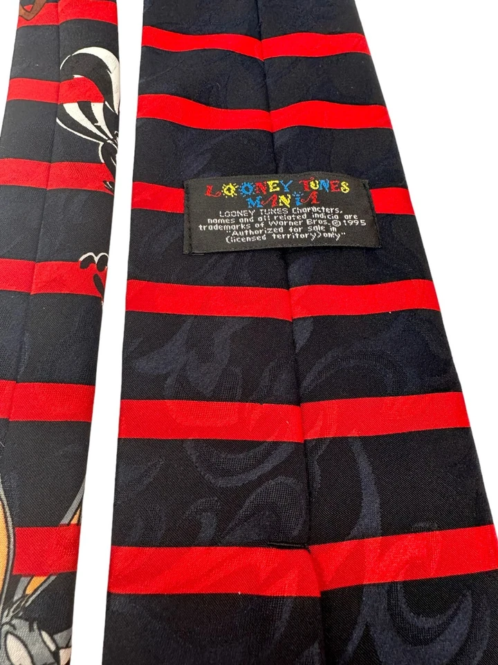 Corbata Looney Tunes Mania 1995 Novedad Negra Roja Rayas Estampado Personaje Foto 3 de 4