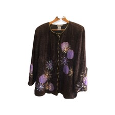 Indigo Moon Size Xl Brown Chenille Embellished Floral Jacket Womens Boho Arty