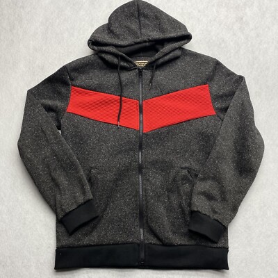 LR SCOOP Mens Gray Color Block Hoodie Pockets Sweatshirt Activewear Jacket Large