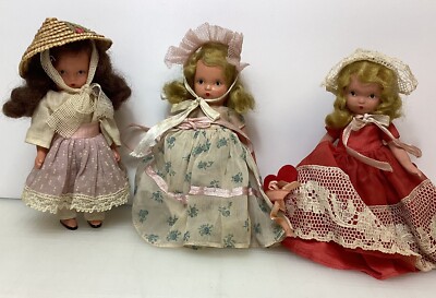Vintage Lot of 3 *NANCY ANN STORY BOOK DOLLS, BISQUE, Frozen legs, 1940's