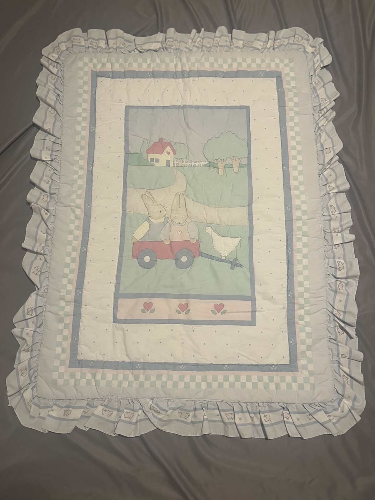 Vintage Red Calliope 1990 Crib Comforter Bunnies