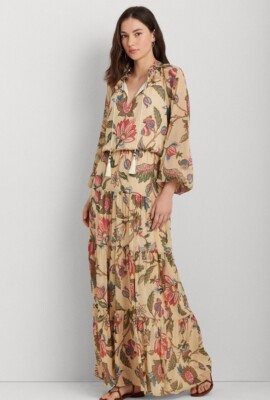 Lauren Ralph Lauren Petite Floral Crinkle Georgette Tiered
