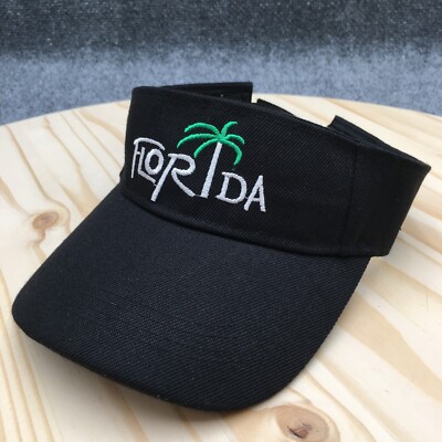 Florida Visor Hat Mens Black One Size Adjustable Curved Brim Embroidered Logo
