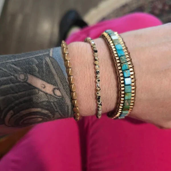 Pulsera Delicada Cuentas de Jaspe Dálmata Curación Reiki Joyería Regalo Día de la Madre Foto 4 de 4