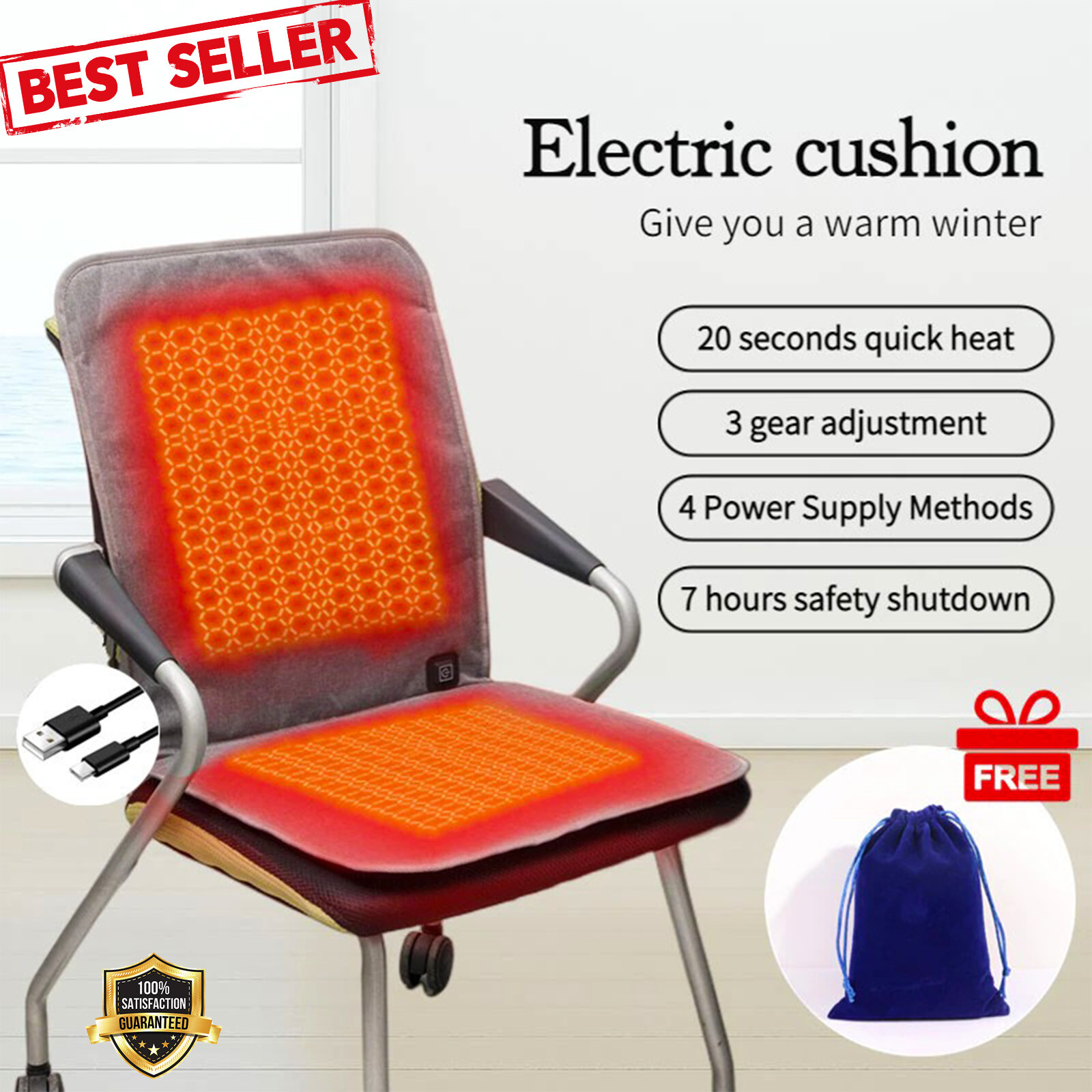 Outdoor Camping Heated Chair USB Heated Seat Office School Electric Warm  Cushion | eBay