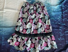 PINK PURPLE FLOWER HAWAIIAN PAU PA'U KAHIKO DRAWSTRING HULA MID SKIRT