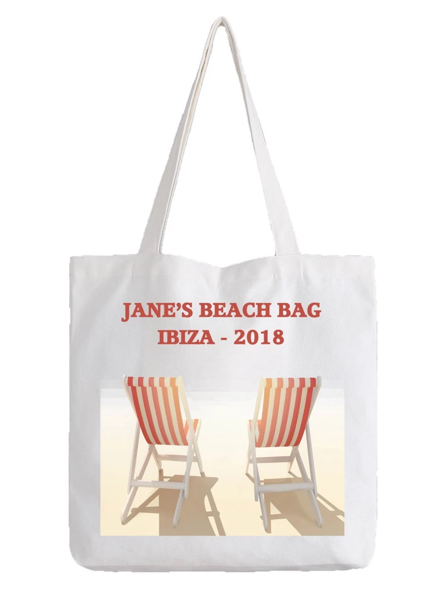 Personalised Beach Tote Bag Add Name Place and Year Holiday Ibiza Spain