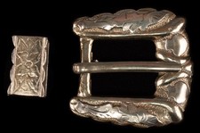 Sterling Silver Belt Buckle Set Floral 29.4 Grams Vintage Ranger Mexico