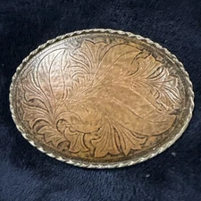 Vtg Country Western Leaf Design Rodeo Belt Copper Silver Tone Buckle USA Cowboy