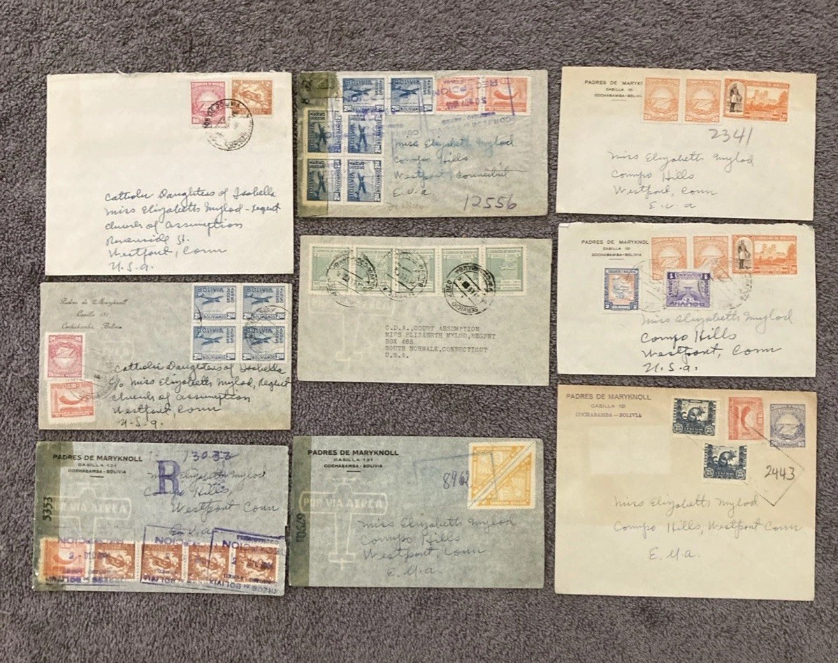 1940s Padres De Maryknoll Chochabamba Bolivia Covers WW2 Era Grouping Of 9