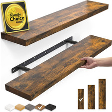 Floating Shelves Set of 2 Rustic Wood Wall Mounted Shelf 22.5 Brown