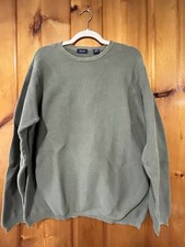 IZOD Sweater Waffle-Knit Pullover Crew Green Cotton Men Large Midweight A01945
