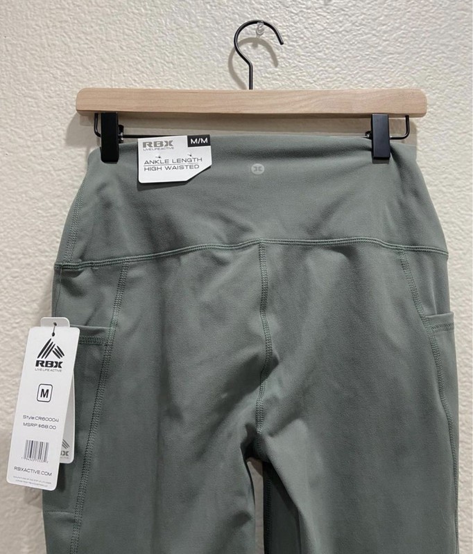RBX Women’s High Rise Ankle Leggings with Pockets in Green Size M