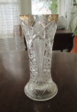 EAPG Cambridge Glass No 2635 Fernland Snowflake Vase Gold Trim 1906
