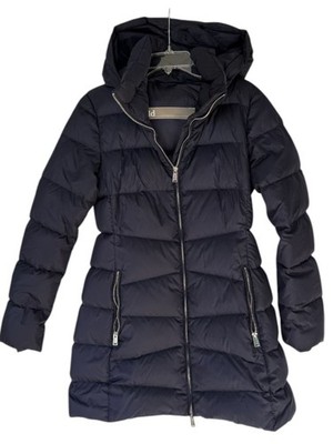ADD Duck Down Hooded Puffer Coat Navy Blue Mid Length Women s US 4 Small