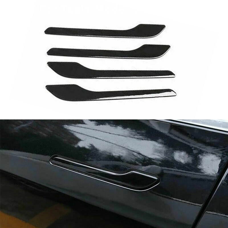 4X ABS Gloss Black Exterior Side Door Handle Cover Trim For Tesla Model 3 17-21