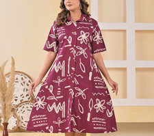 Wine Red Floral Cotton Designer Dress for Women  Elegant Party Wear